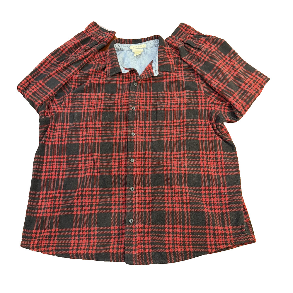 LL Bean Flannel Shirt Mens Sz XL Sherpa Lined Red Plaid Shacket Slightly Fitted